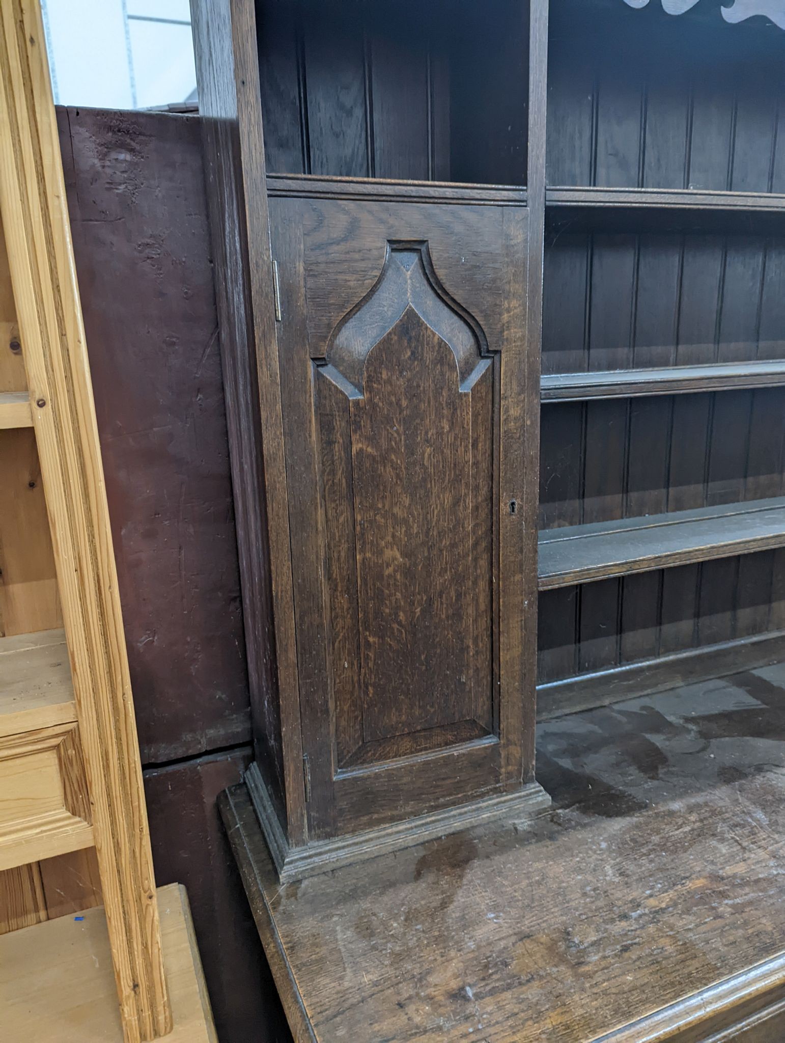 A 1920's oak dresser, length 152cm, depth 49cm, height 188cm